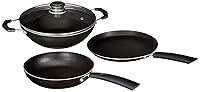 Amazon Brand - Solimo 3 Pcs Non Stick Cookware Set - Aluminium, Black