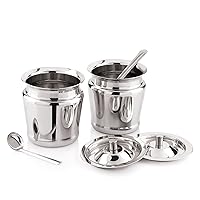 Attro Stainless Steel Storage Pot for Oil, ghee, Tea, Coffee, Sugar, Spices & More. Includes 2 Spoon