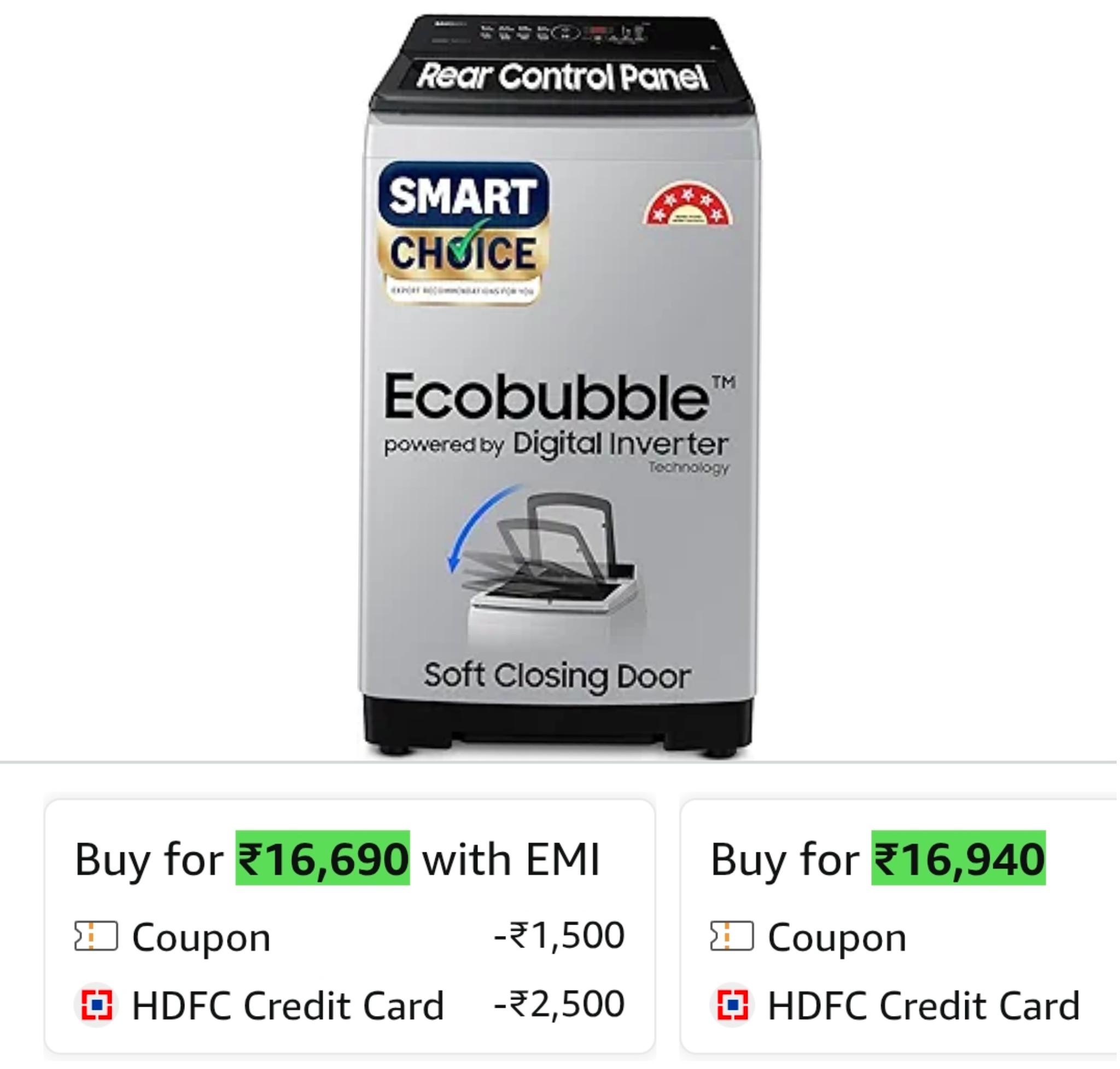 Samsung Smart Choice 8 kg, 5 star, Eco Bubble Tech, Digital Inverter Motor