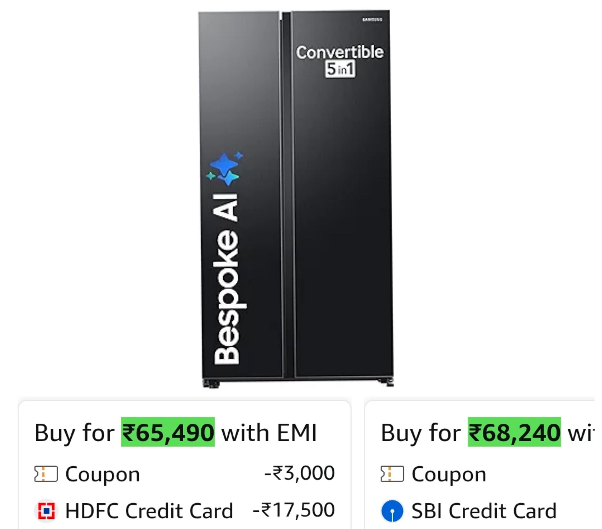 Samsung 653 L, 3 Star, Frost Free, Double Door, Convertible 5-in-1 Digital