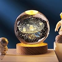 Desidiya Universe Crystal Ball Night Light,2.4 Inch Glass Ball Night LED Lamp with Woodern Base,Deco