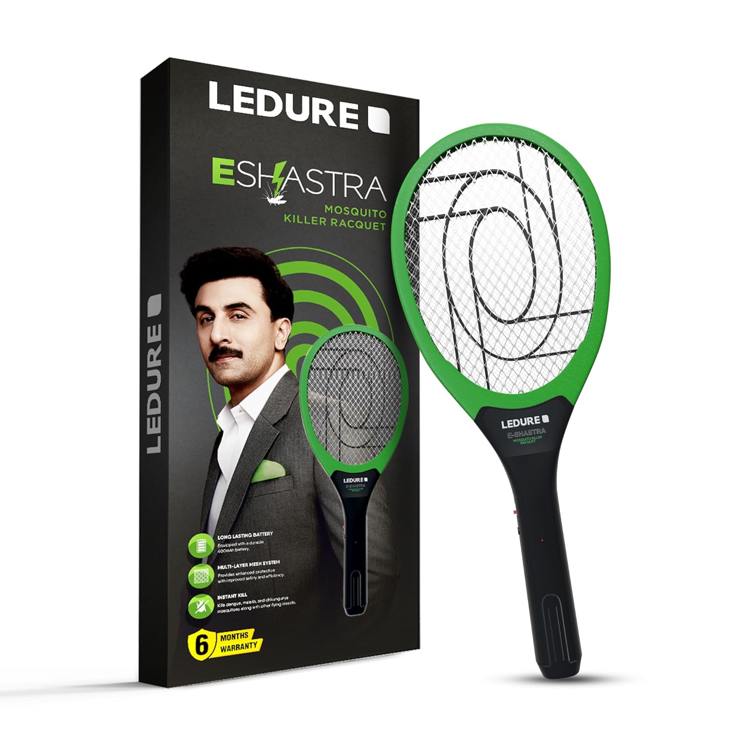 Ledure Eshastra Mosquito Racket, Rechargeable Bat with Built-in-Plug, Pack of 1