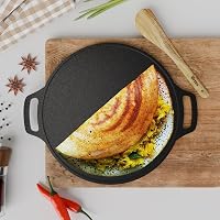 Ortex Cast Iron Dosa Tawa 12 Inch Pre Seasoned with Double Handle – Iron Tawa for Roti and Dosa Big