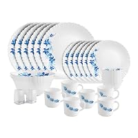 [66% Off] Cello Dazzle Series Blue Swirl Opalware Dinner Set, 28Pcs, White