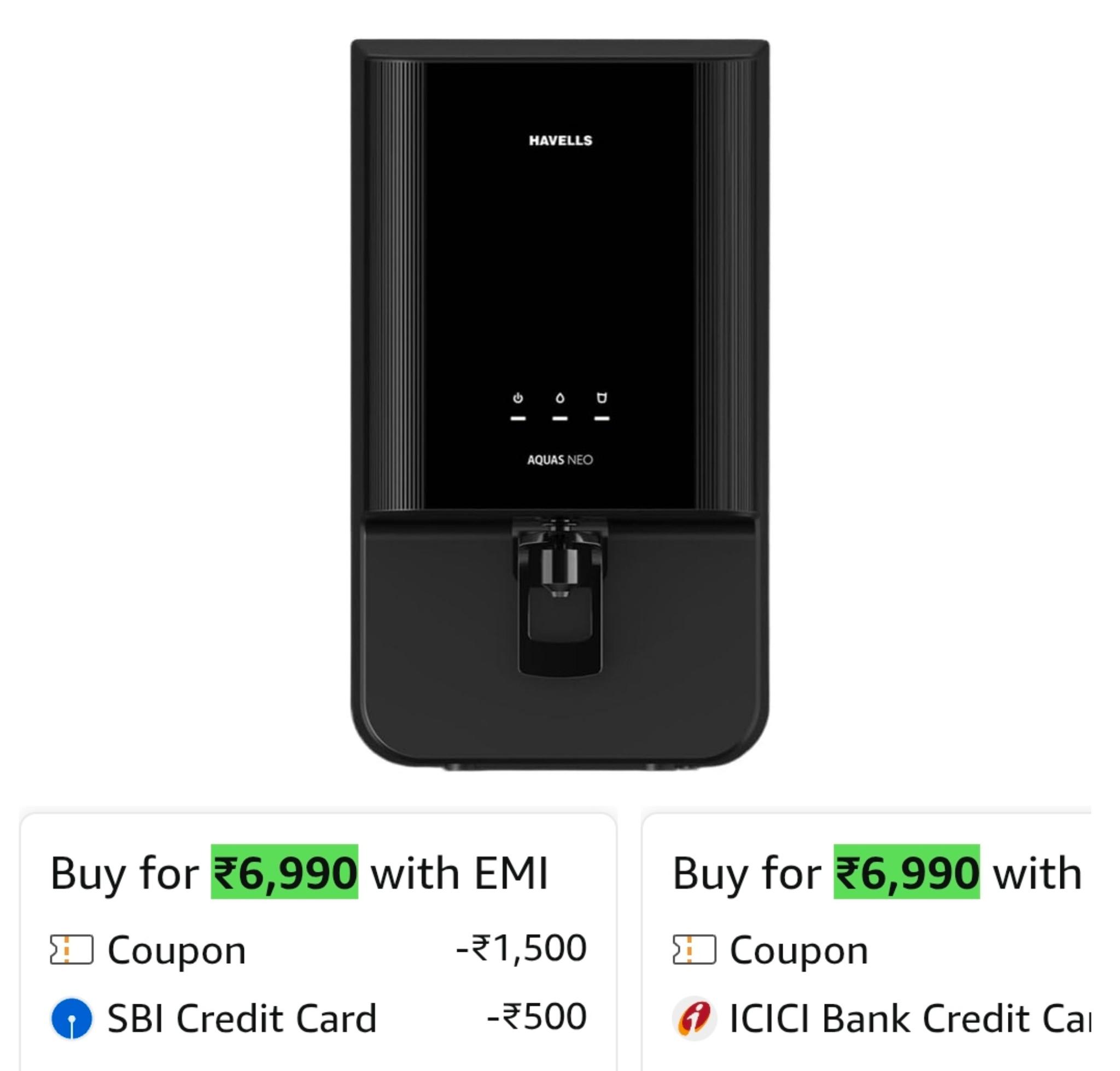 Havells Aquas Neo Water Purifier, RO + UF Purification