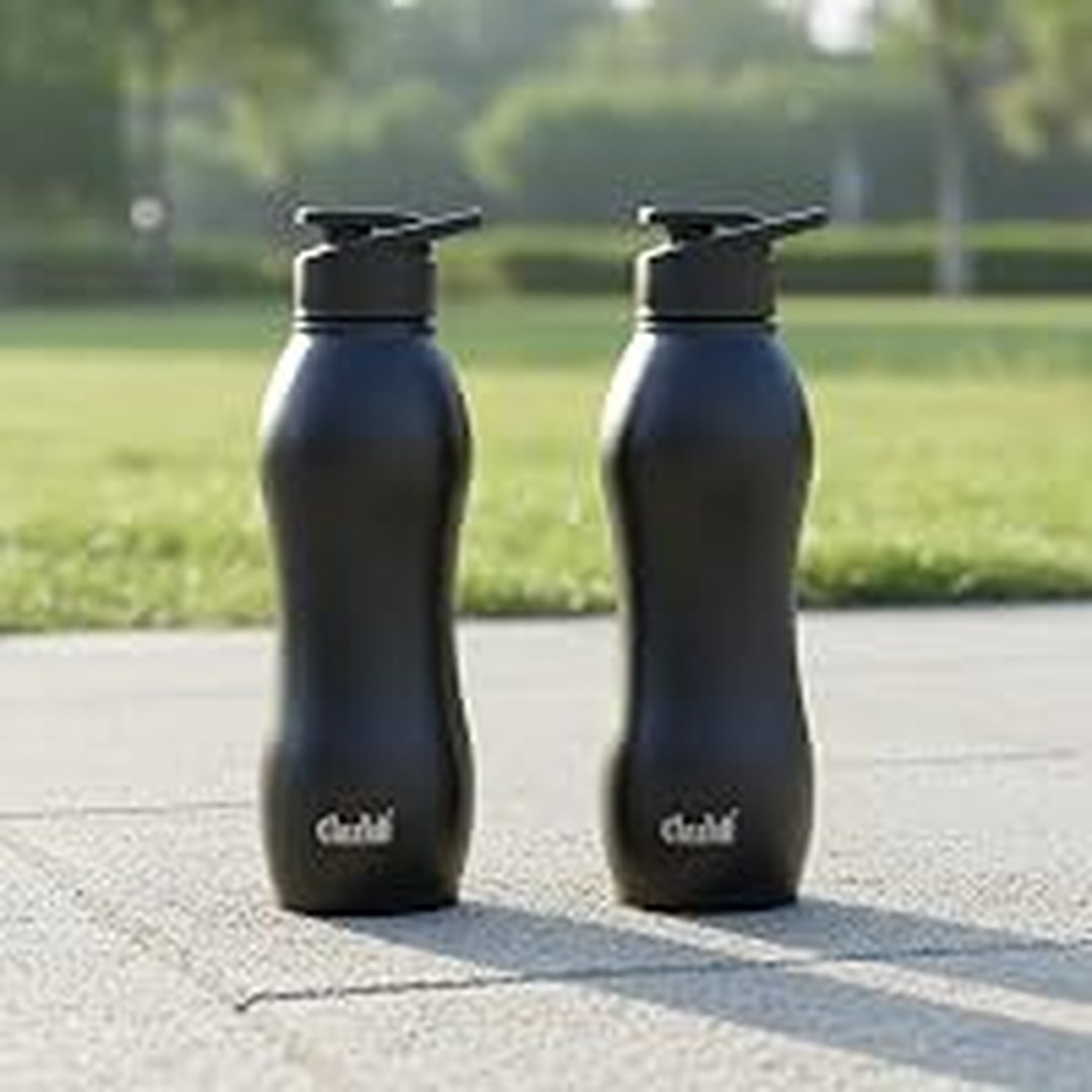 [73% Off] Clazkit Platina Stainless Steel Black Matte Finish Water Bottle Set of 2