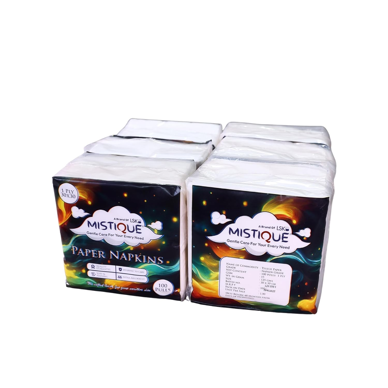 MISTIQUE 1 Ply 100 Pulls Tissue Paper Napkin (Pack of 6)