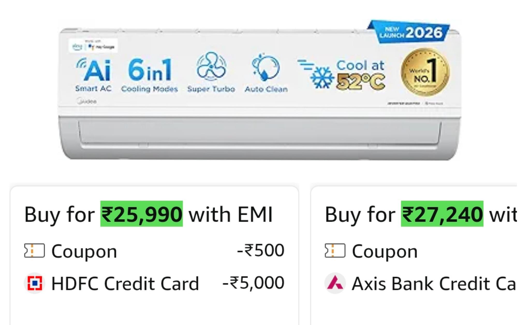 Midea 1.5Ton 3S, New Star rated, Wi-Fi AI Inverter Split AC