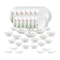 [64% Off] La Opala Opal Glass Crockery, for Family of 6, Dinner Set 35 pcs Pink Florets