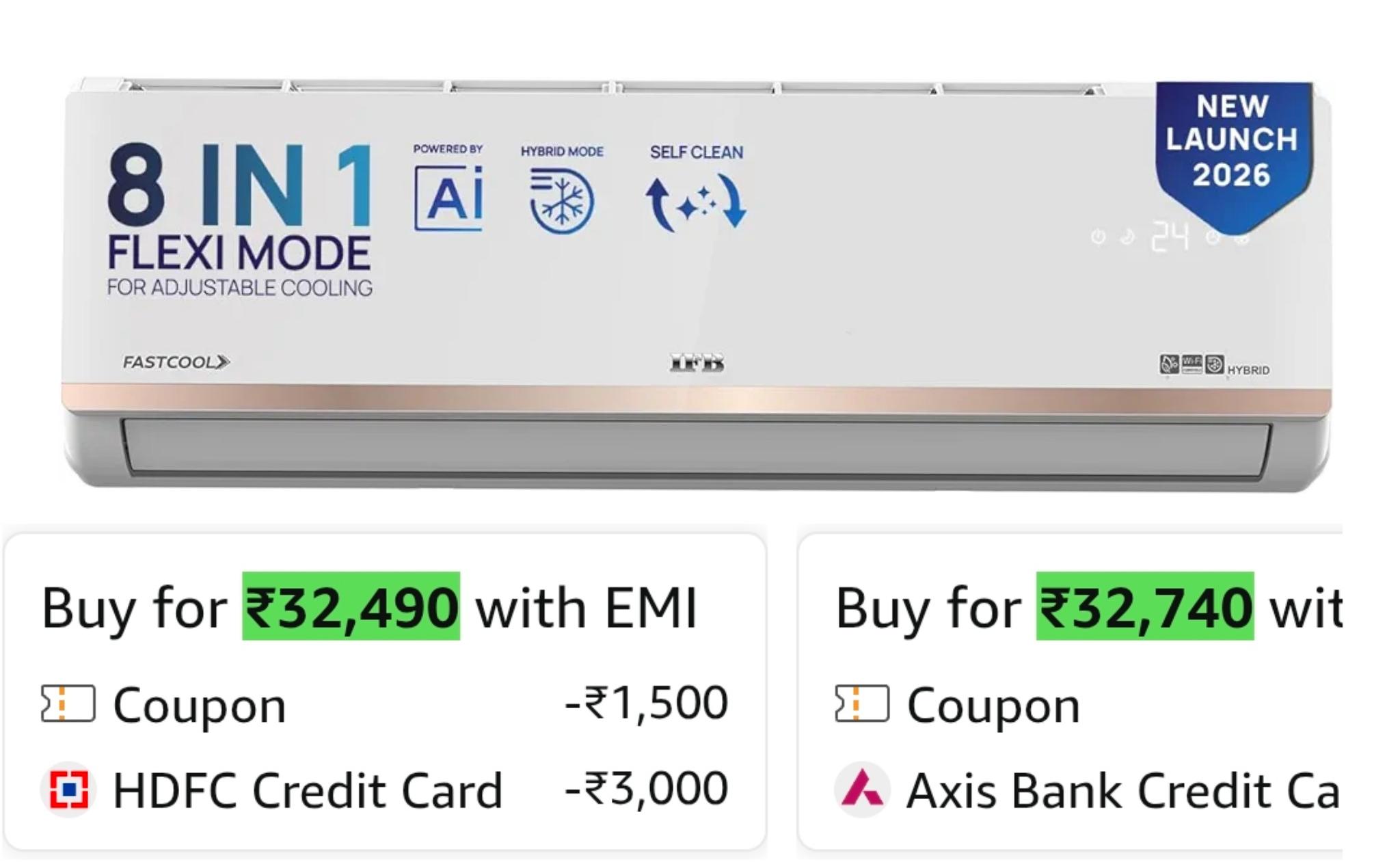 IFB 1.5 Ton 3 Star 2026 AI Powered Inverter Split Air Conditioner with Hybrid