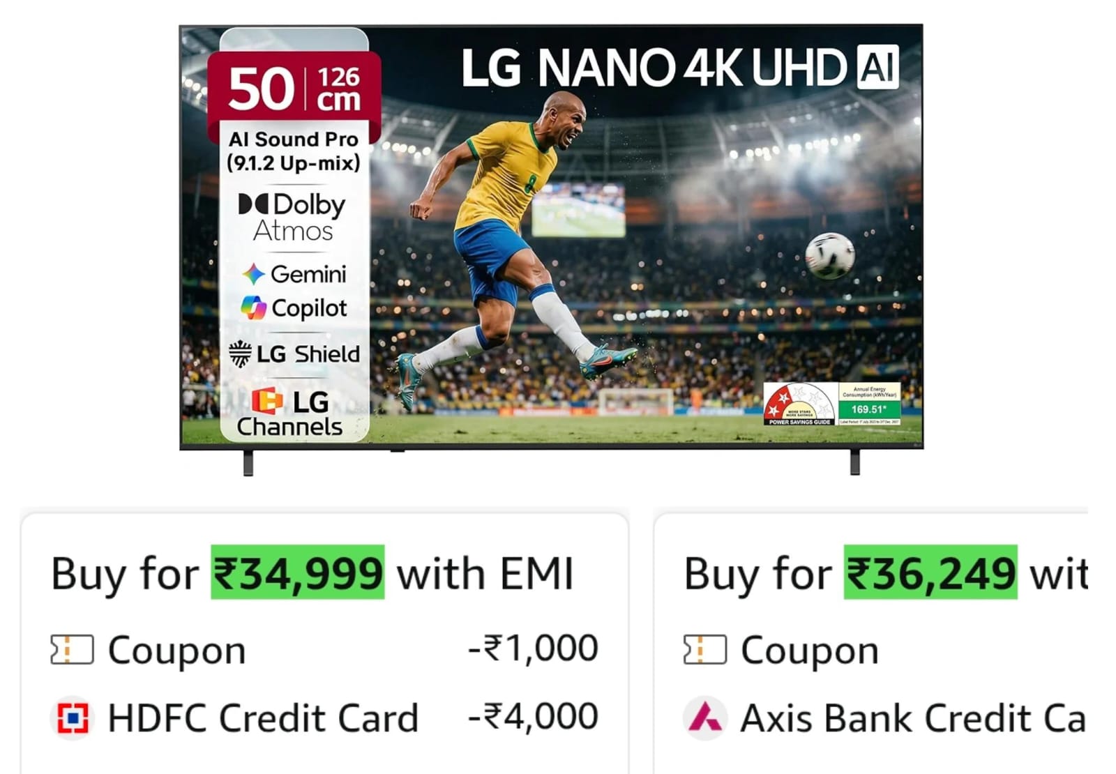 LG 126 cms NU87 AI Series Nano 4K Ultra HD Smart webOS VA LED TV 50NU870BPLA