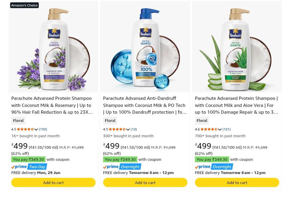 Parachute Shampoo, 1.2 Ltr @350/-