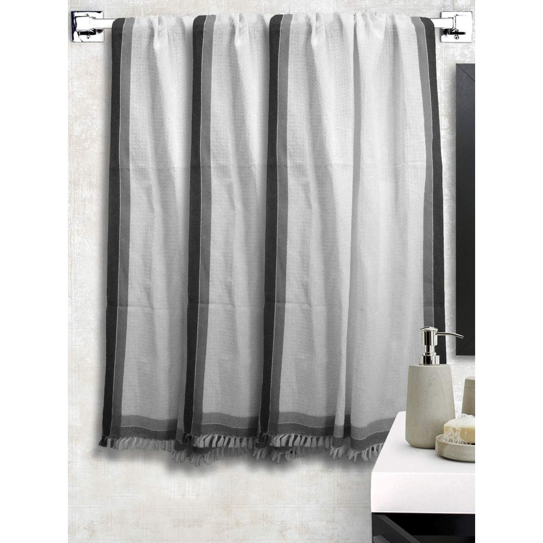 [71% Off] Athom Living Premium Cotton Grey Color Bath Towel 75x150 cm – Lightweight, Pack of 3