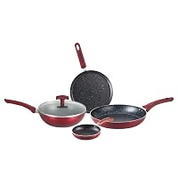 Bergner Amarone 5 Pcs Induction Bottom Cookware Set of 24 cm (2.4 L) Kadhai with Glass Lid, 24 cm (1
