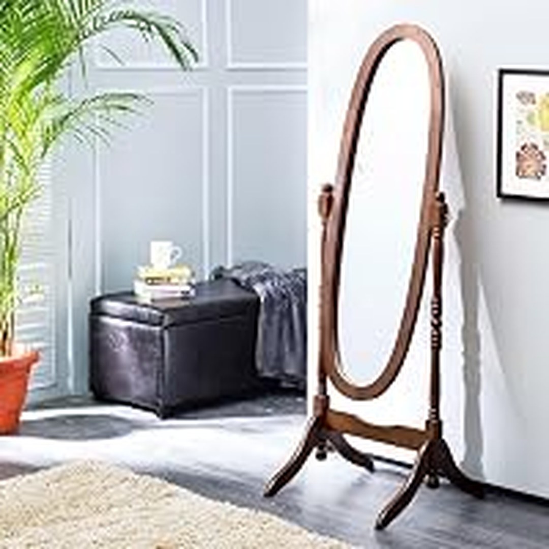 [57% Off] Home Centre, Cheval Standing Floor Mirror, Round Framed, Engineered Wood, Brown