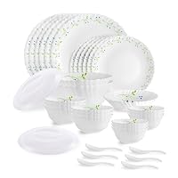 CELLO Tropical Lagoon Dazzle Series Opalware Dinner Set of 35 Pieces For Family