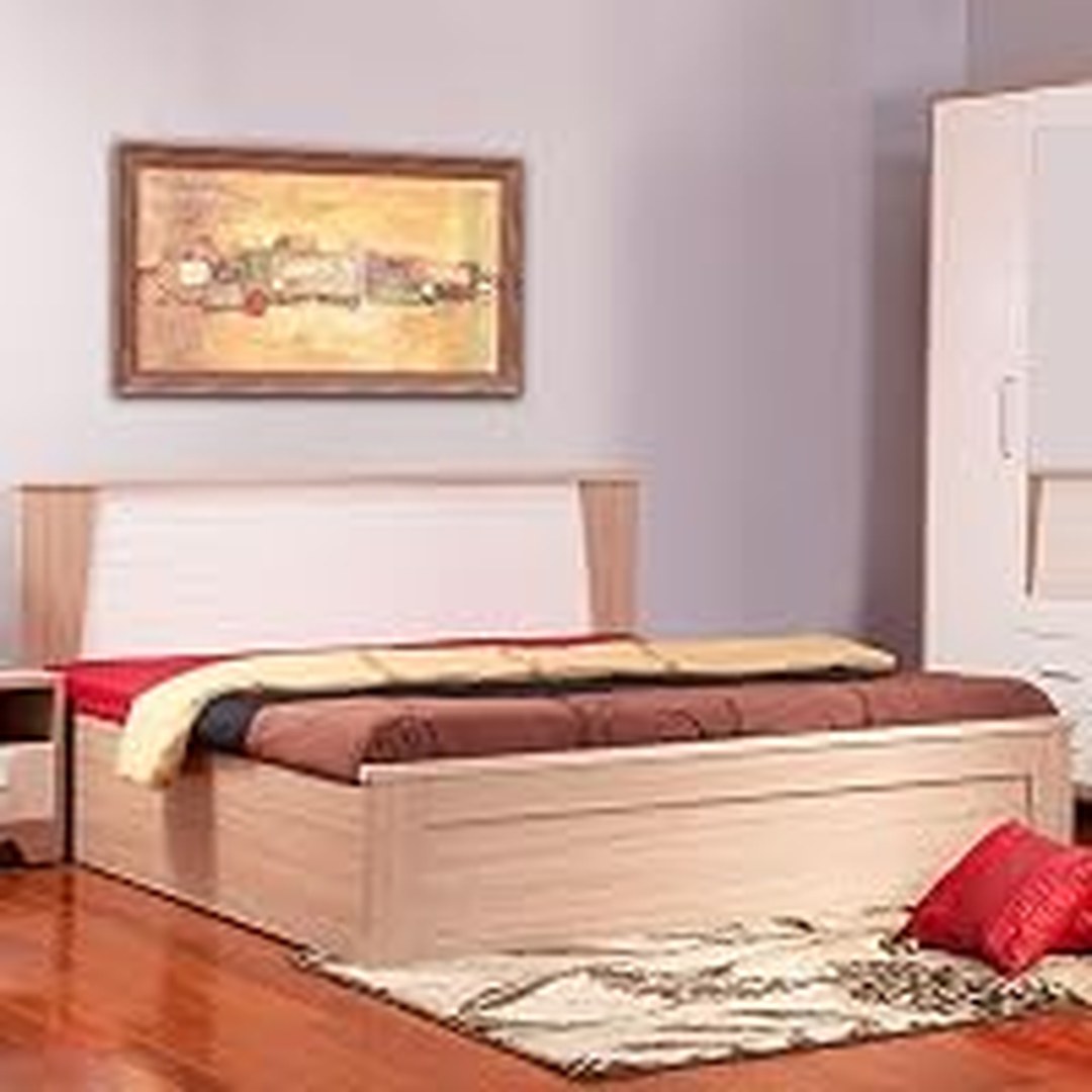 [75% Off] HomeTown Ambra Queen Bed with Box Storage in Oak Colour