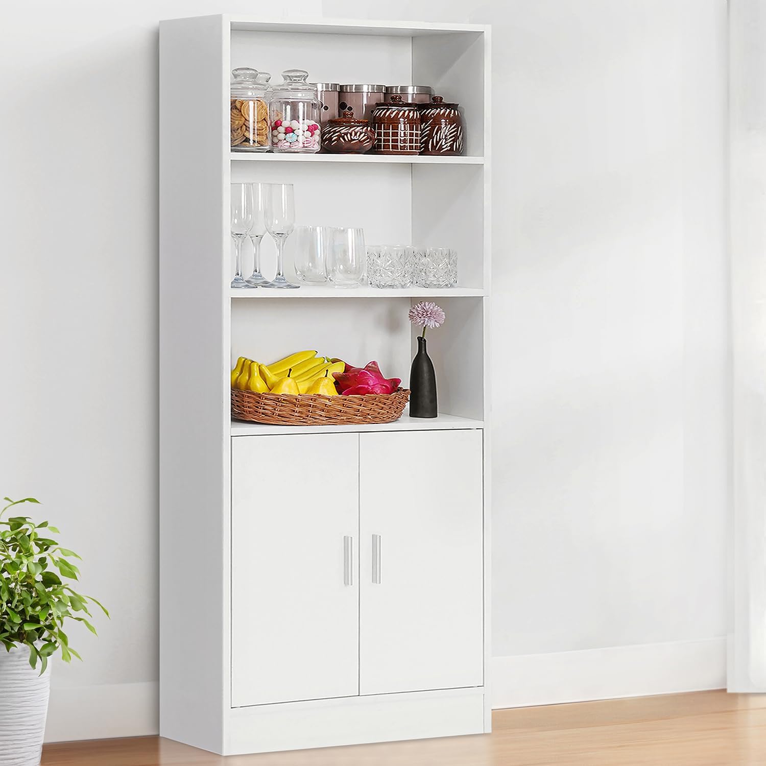 [53% Off] About Space 5 ft Kitchen Cabinet - 5 Tier Wooden Storage Cabinet with 3 Open
