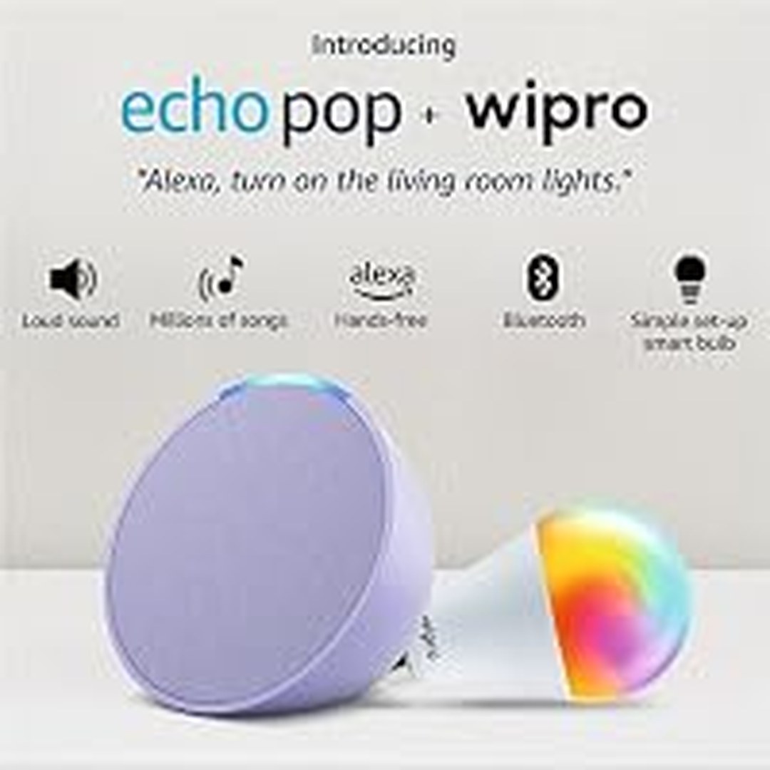[46% Off] Amazon Echo Pop (Purple) Smart Home Speaker Combo with Wipro Simple Setup 9W