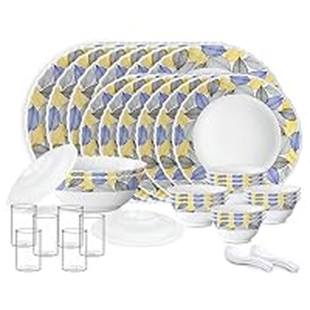 [65% Off] Larah by Borosil Silk Series Kora Opalware Dinner Set with Vision Glass, 40 pcs