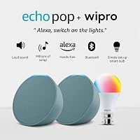 Amazon Echo Pop (Green) gift twin pack with Wipro 9W Simple Setup LED Smart Color Bulb and Alexa | w