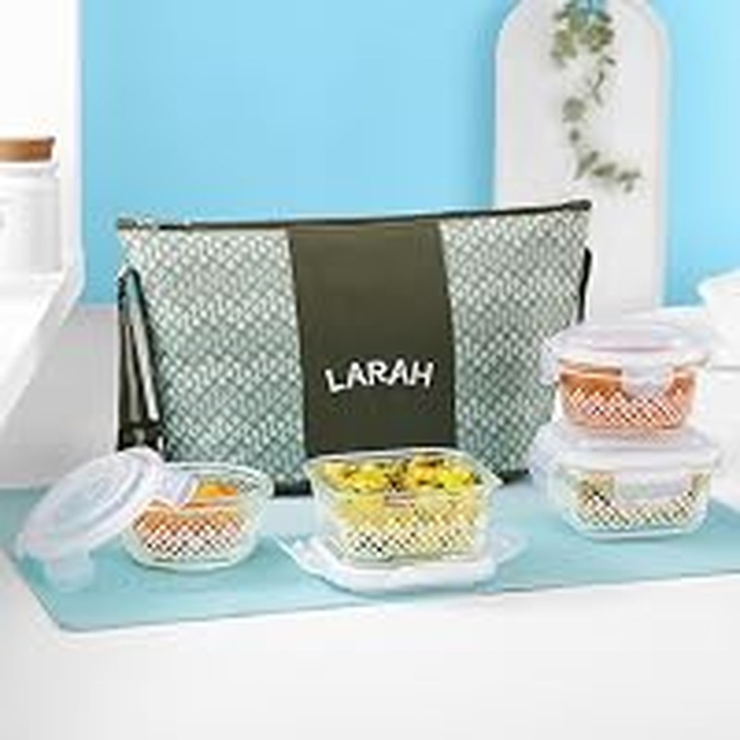 [70% Off] Gracia Daisy Borosilicate Glass Lunchbox with Bag, Set of 4