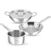 Lifelong 4 piece Triply cookware Set| Triply Kadai, Frypan & Saucepan for Cooking | 24 cm Kadai & Fr