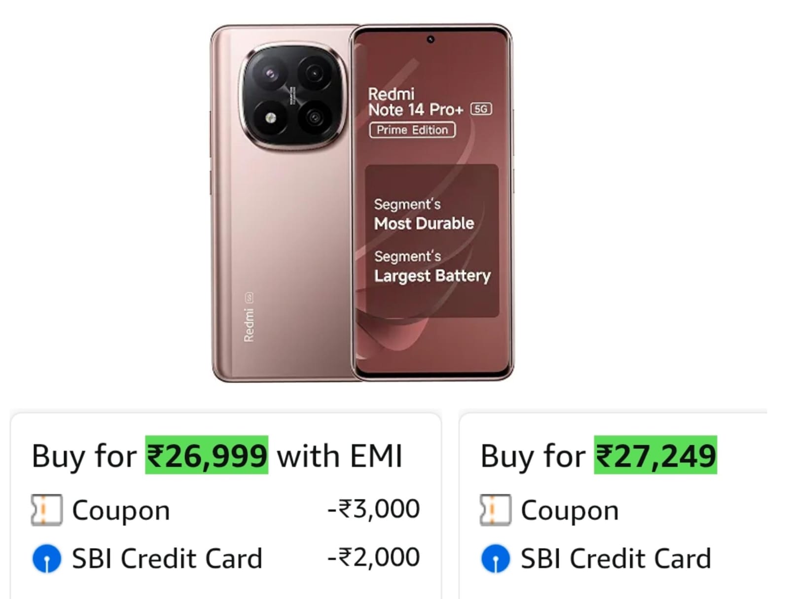 Redmi Note 14 Pro+ 5G Prime Edition (Champagne Gold, 8GB RAM, 128GB Storage) on Amazon