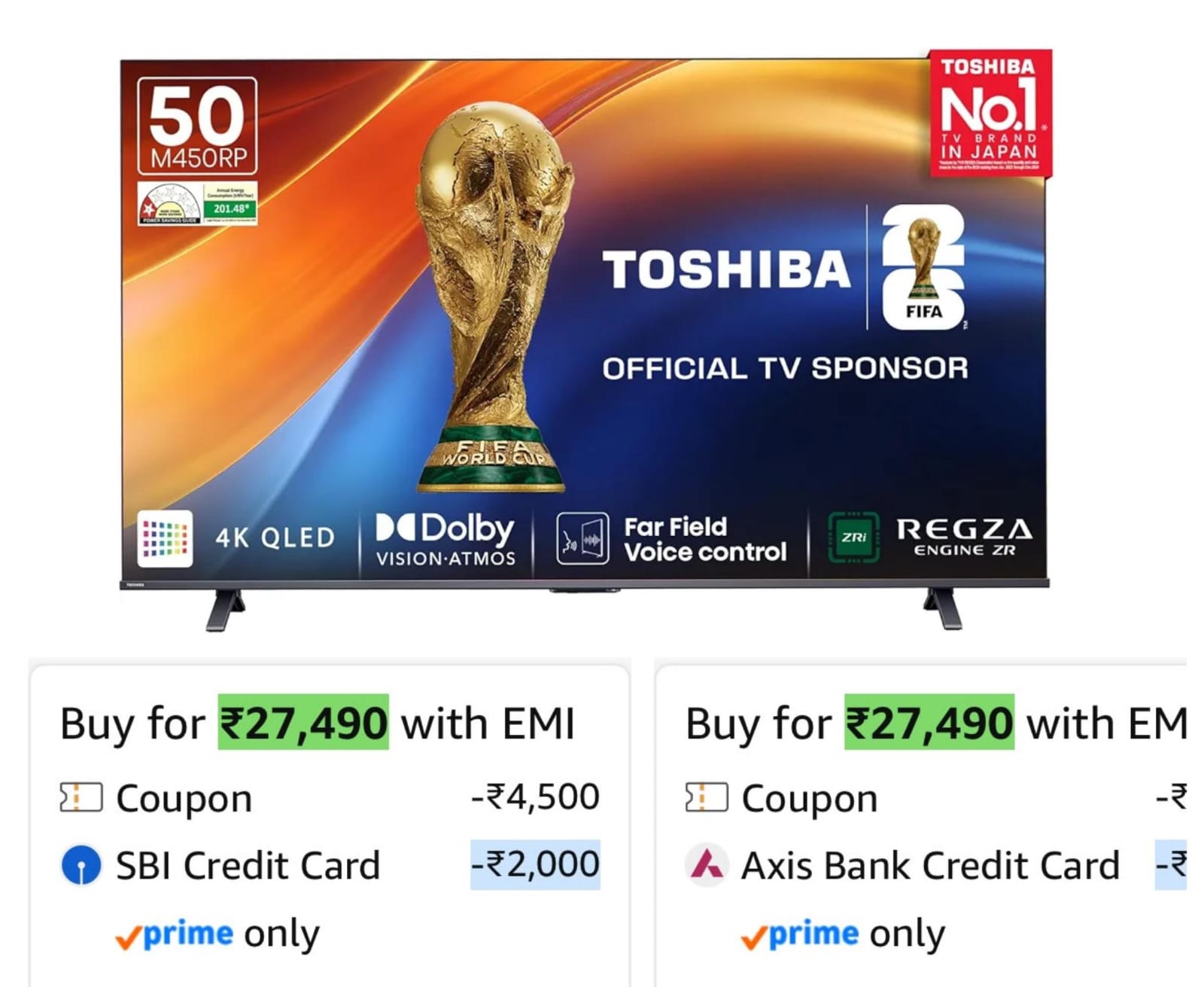 [PRIME USER] Toshiba 126 cm 4K Ultra HD Smart QLED TV | Dolby Atmos, HDR10+