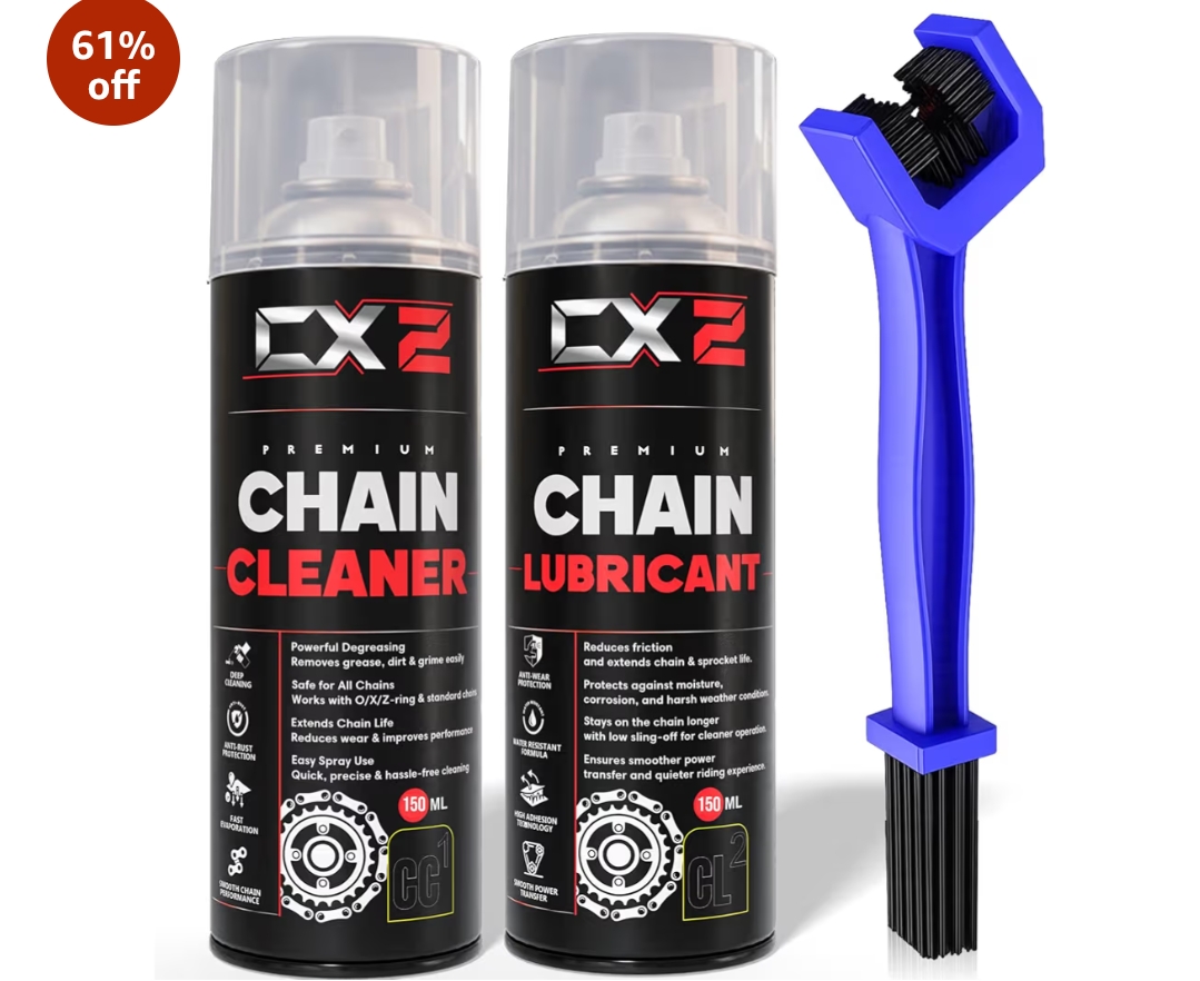 [61% Off] CX2 Combo of CC1 Chain Cleaner (150ml) and CL2 Chain Lube Spray with Brush
