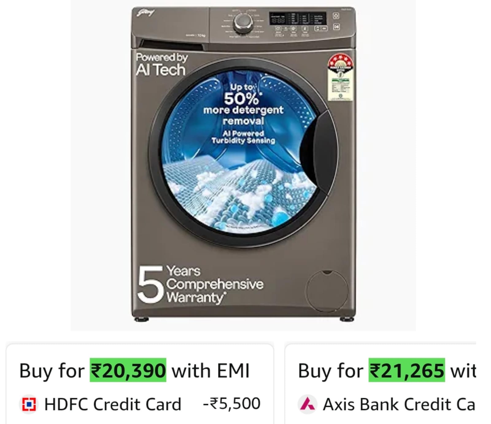 Godrej 7 Kg 5 Star, AI Powered, FabriSafe Drum, 65% Water Saving