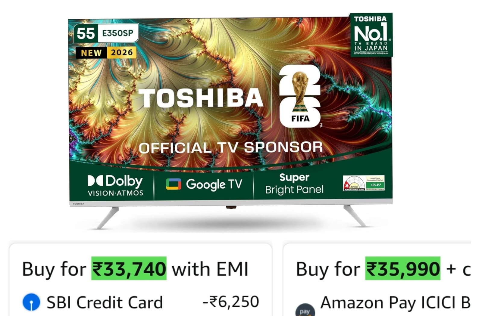 Toshiba 139 cm E350SP Series 4K Ultra HD Smart LED Google TV 55E350SP