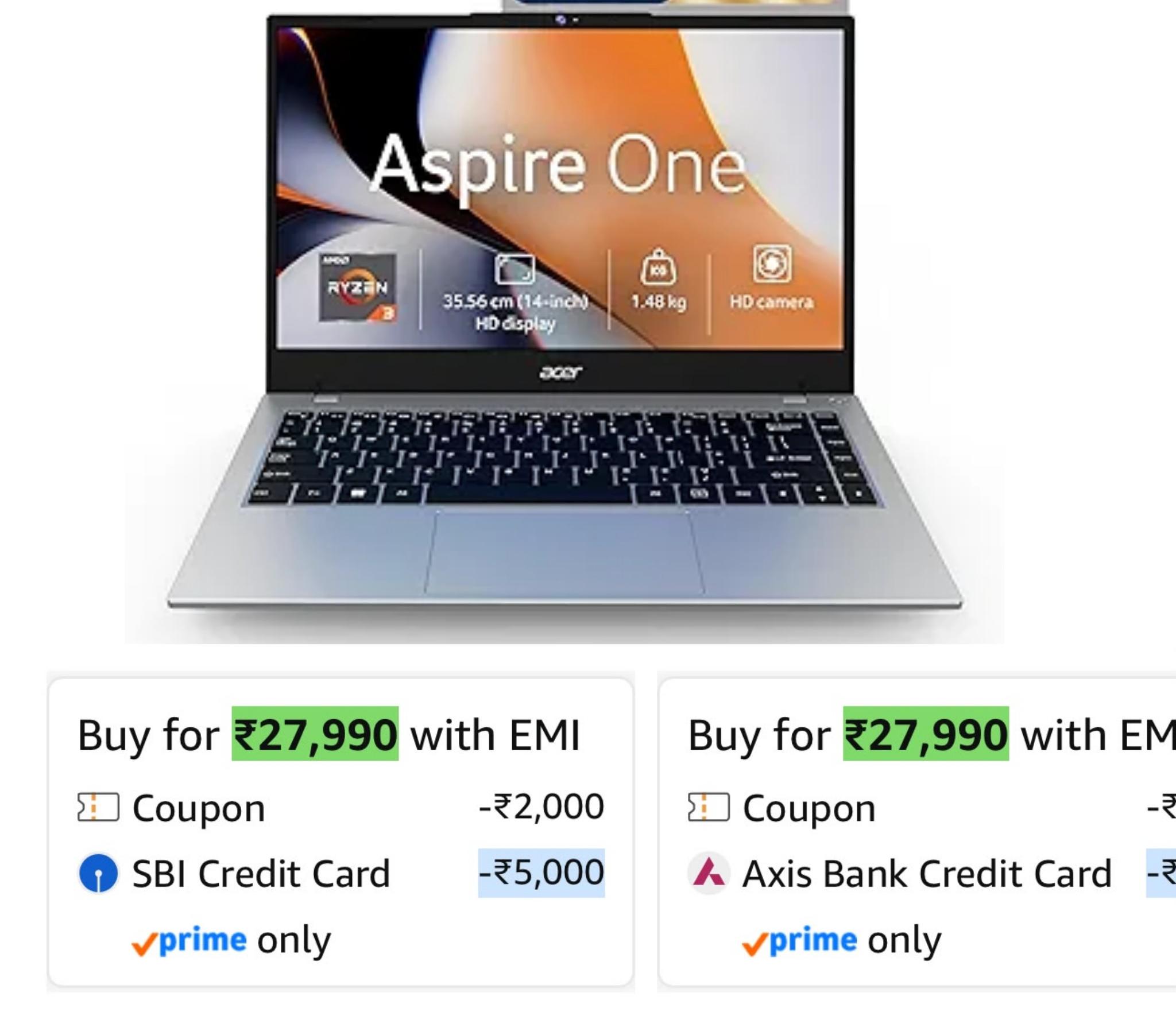Acer Smartchoice Aspire One, AMD Ryzen 3-7320U, 8GB LPDDR5 RAM/ 256GB SSD