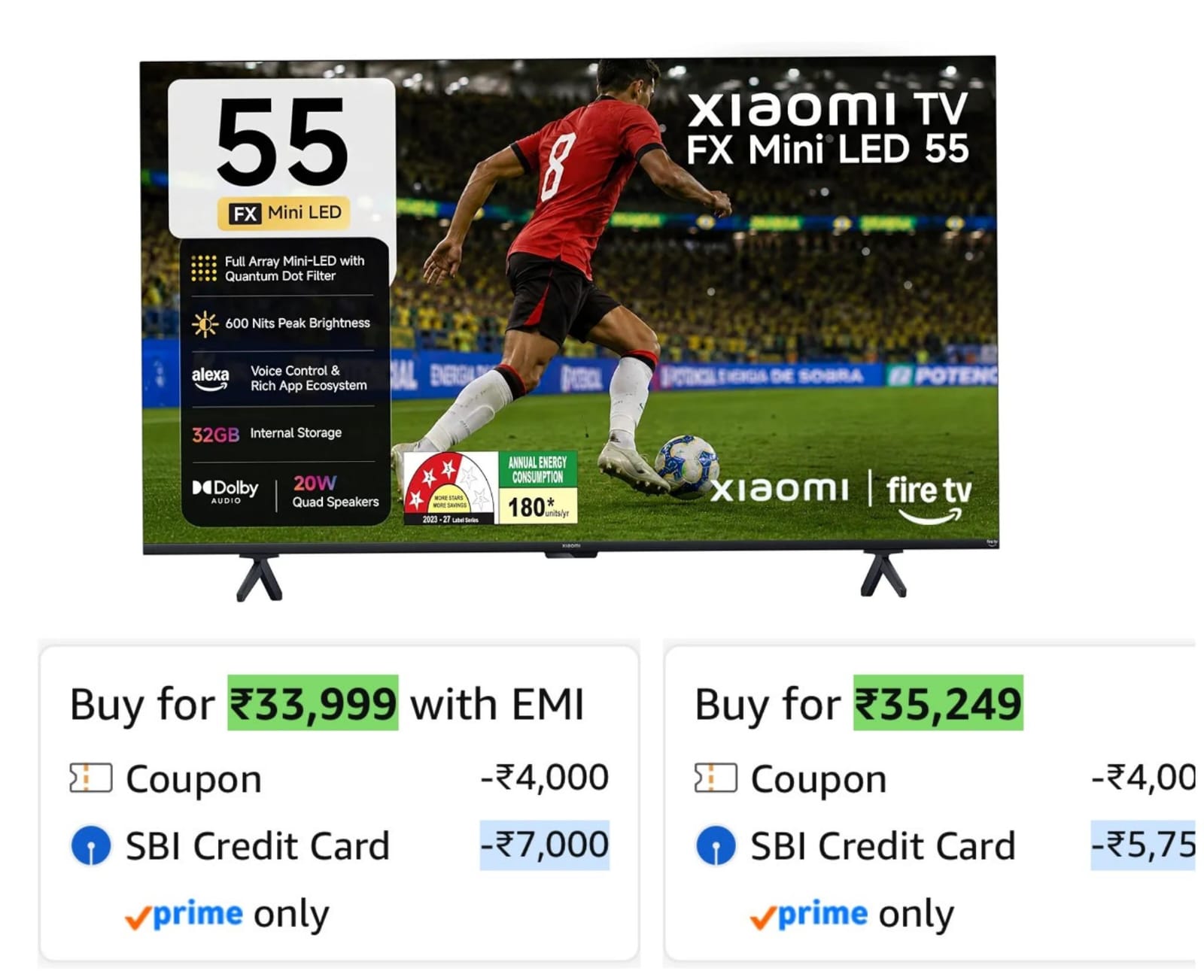 [PRIME USER] Xiaomi 138 cm Smart TV MiniLED QLED Fire L55MC-FSMIN