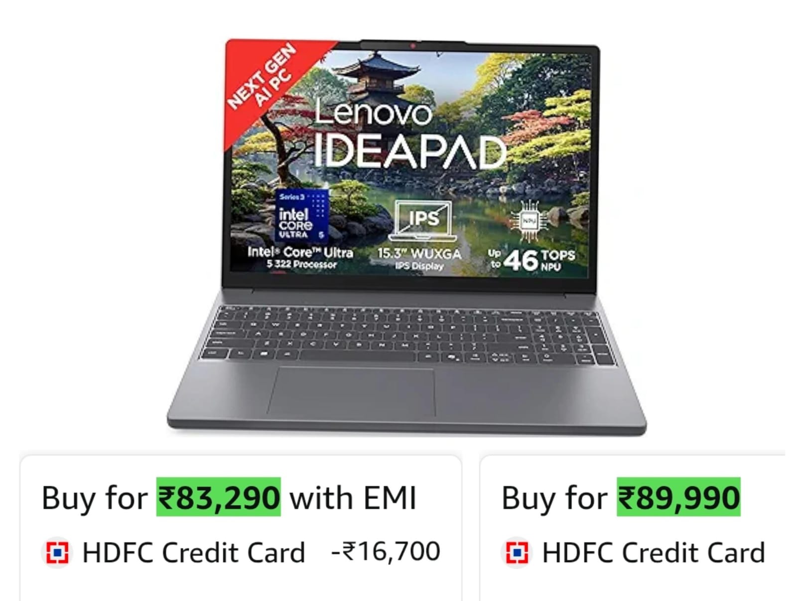 Lenovo IdeaPad Slim 3 Intel Core Ultra 5 322 Next-Gen AI on Amazon