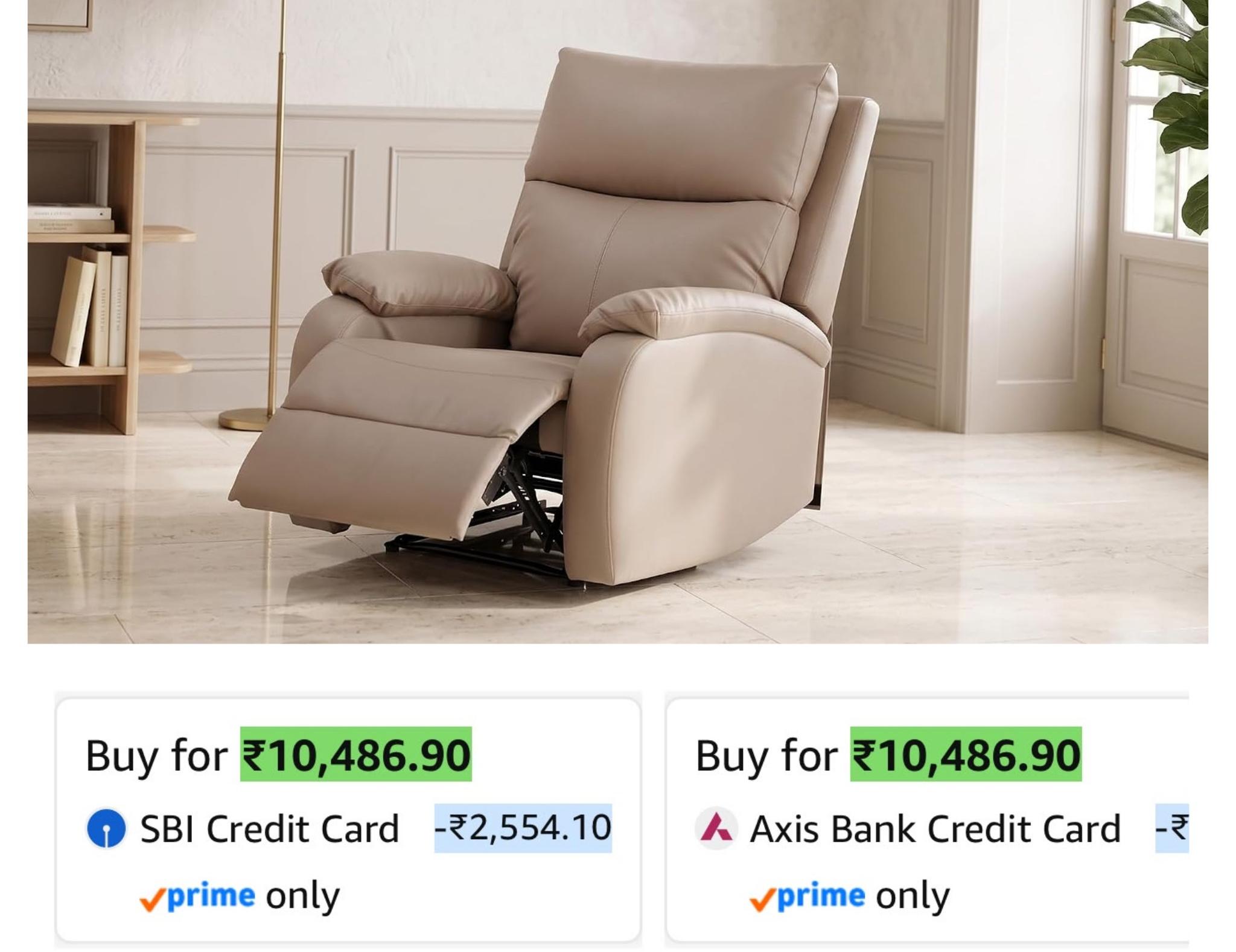 Royaloak Nova Leatherette Recliner 1 Seater, Manual Recliner Chair with High