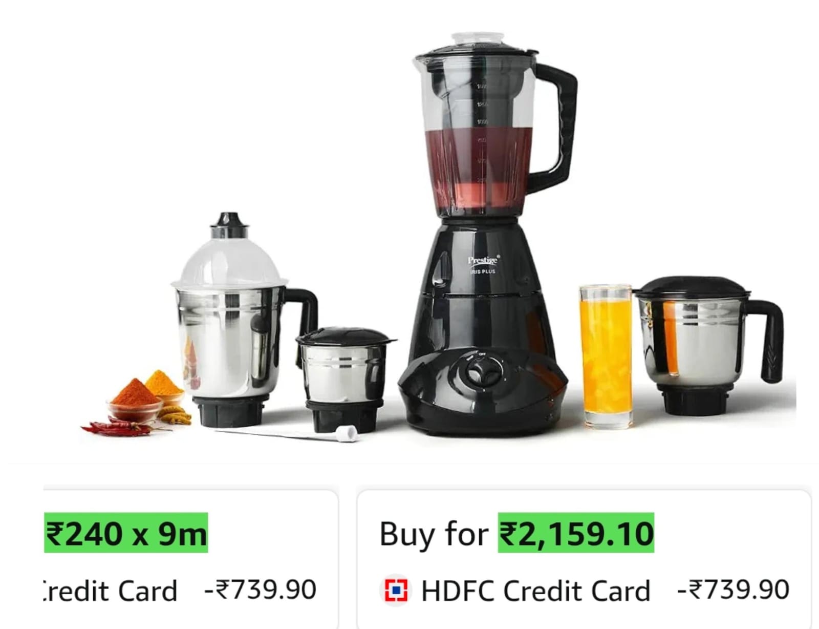 Prestige Iris 750 Watt Mixer Grinder with 4 Jars (3 Stainless Steel + 1 Juicer) on Amazon