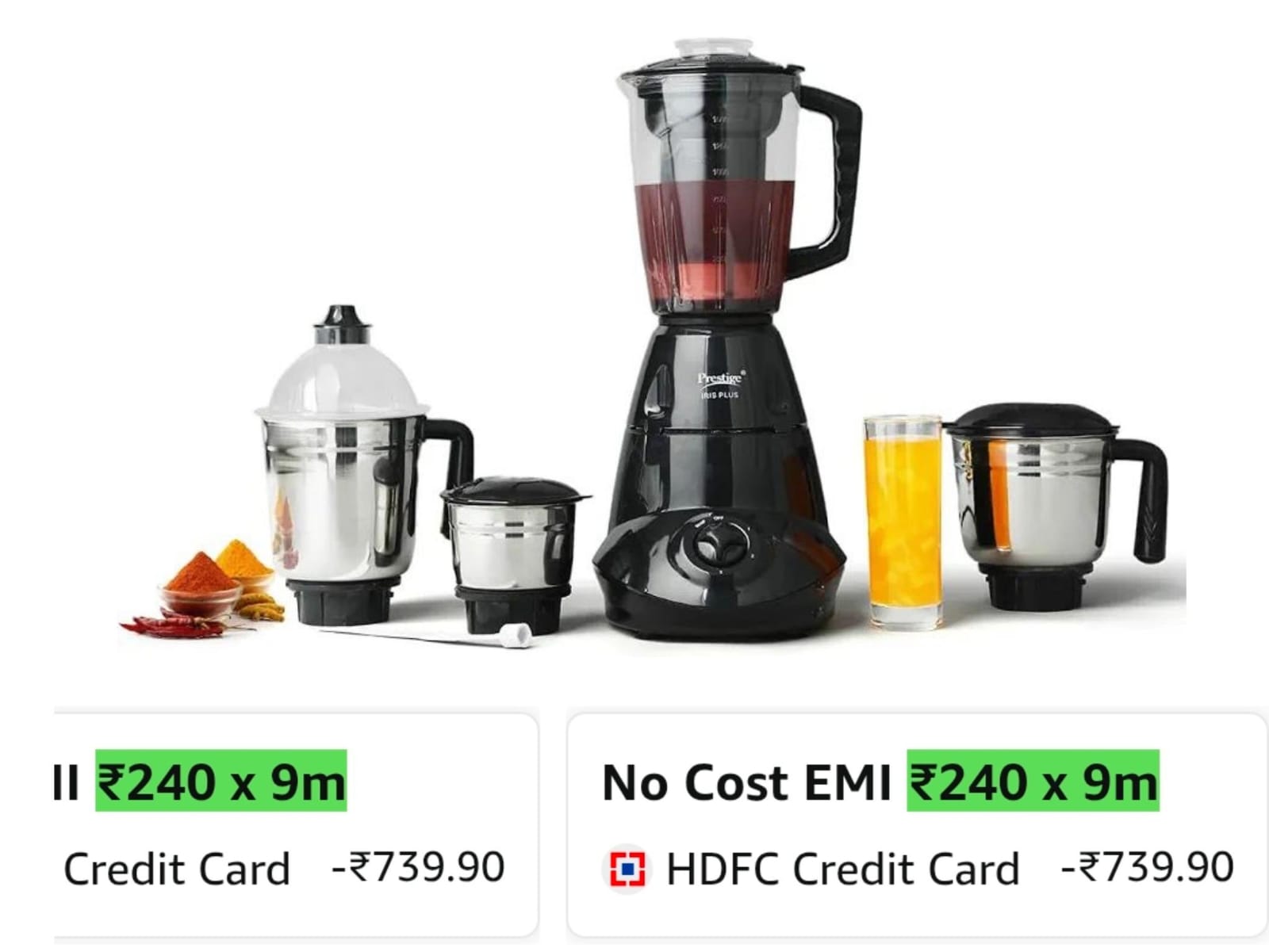 Prestige Iris 750 Watt Mixer Grinder with 4Jars (3 Stainless Steel + 1 Juicer) on Amazon