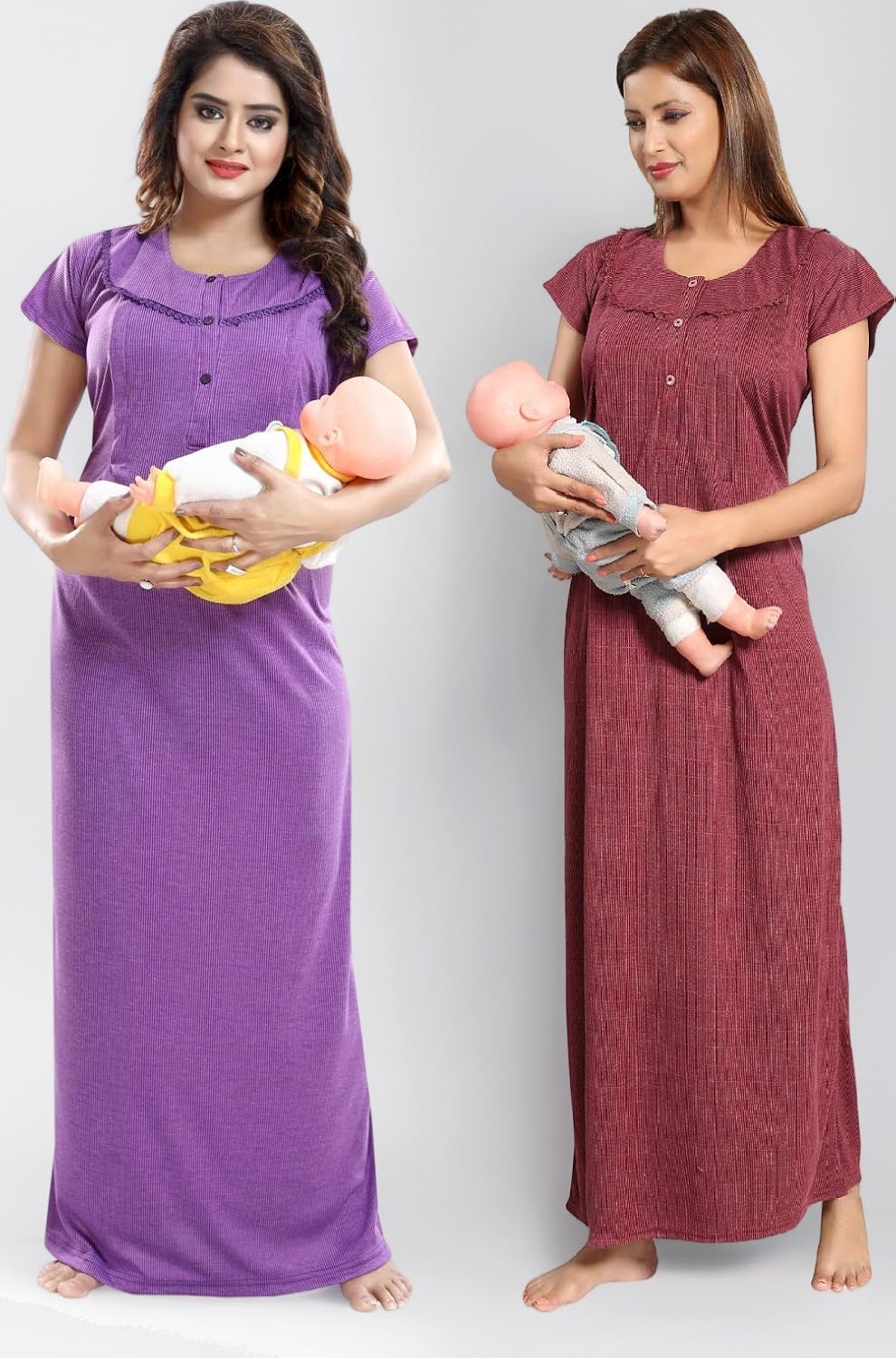 Fabme Cotton Blend Women Maxi Night Gown