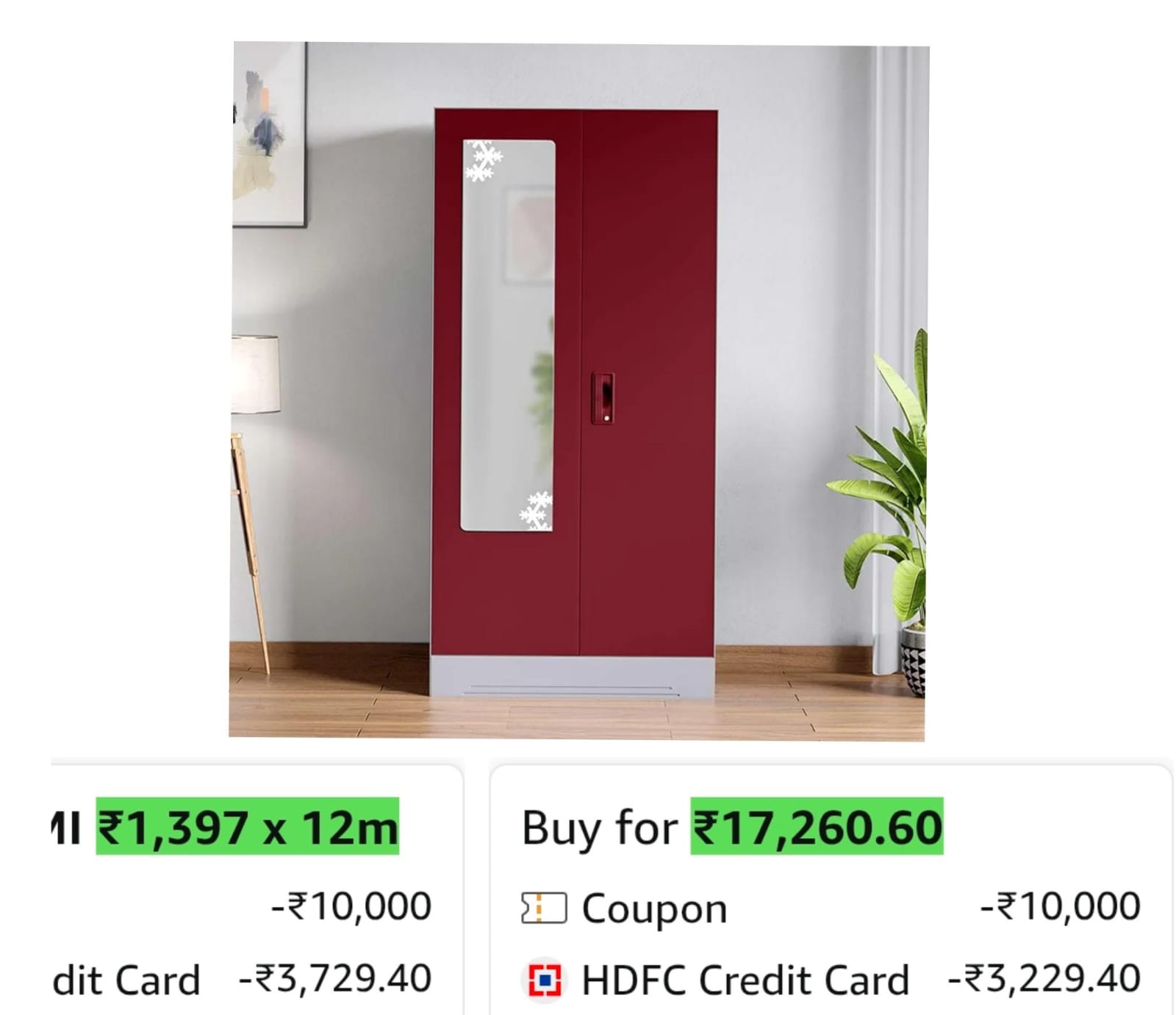 Interio by Godrej Slimline 2 Door M2 Steel Almirah with Locker | Carmine Red on Amazon