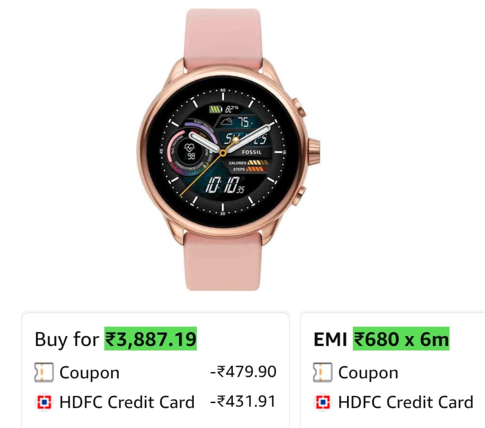 Fossil Gen 6 Display Wellness Edition Pink Smartwatch FTW4071 on Amazon
