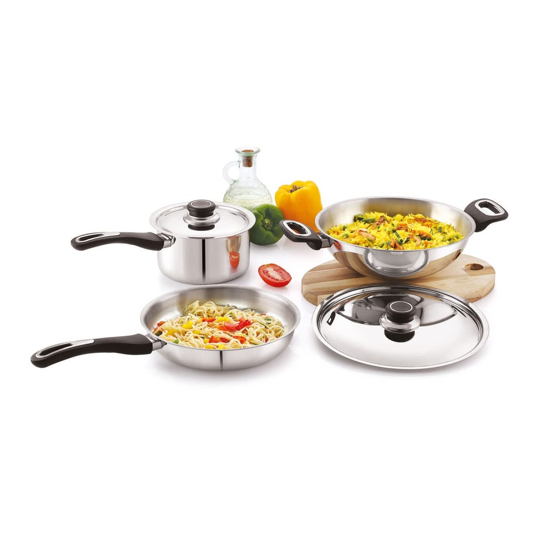 Anjali FP3PCS Fiesta Pro Stainless Steel 3 Pieces Set Having One Kadai 2 litres