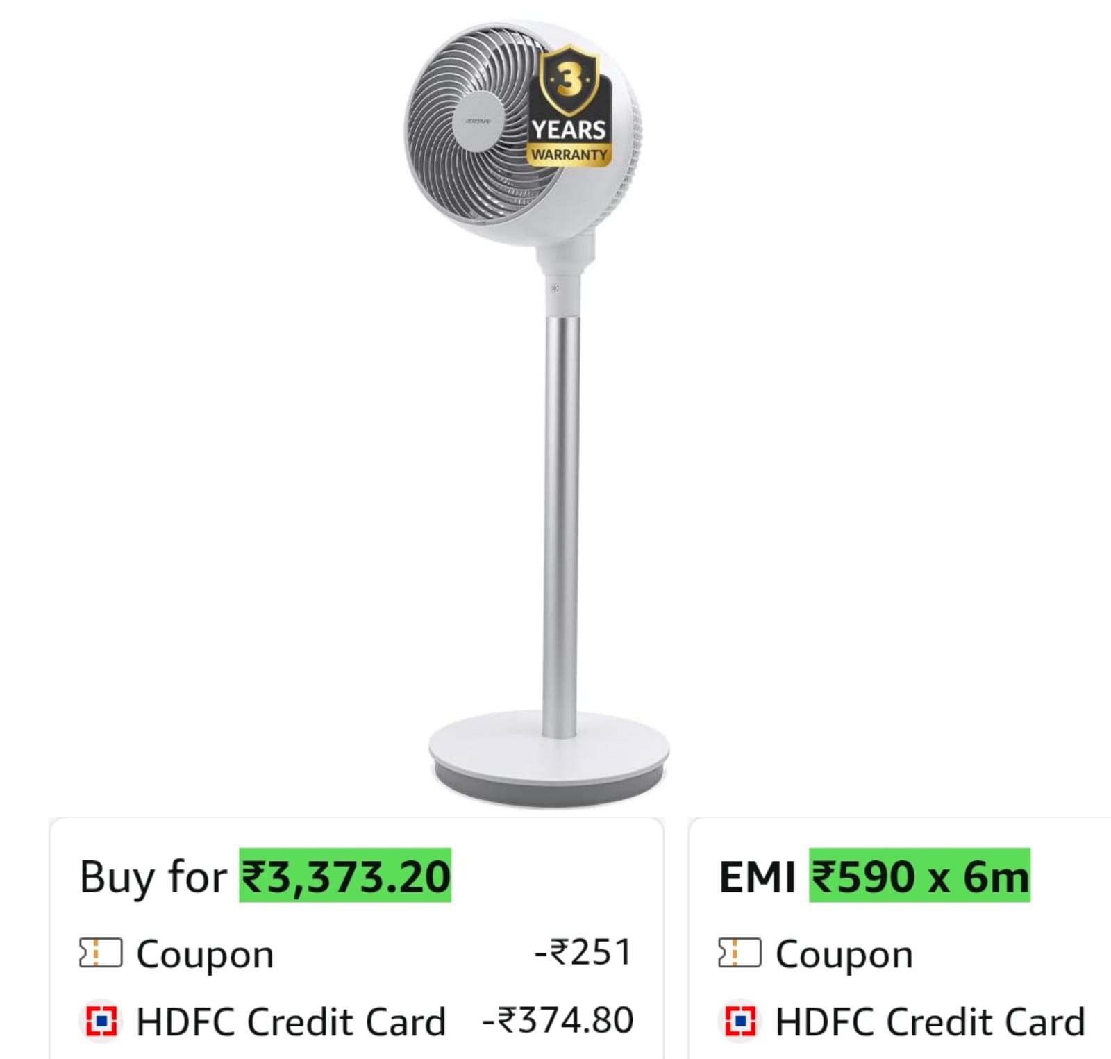 Acerpure Cozy F1 Pedestal Fan with Air Circulator, 3years warrant