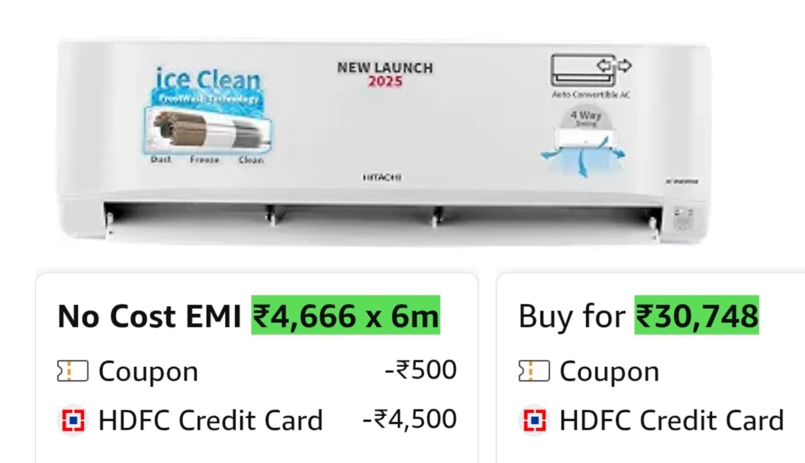 Hitachi 1.5 Ton 3Star Xpandable+ Inverter Split, 318PC on Amazon