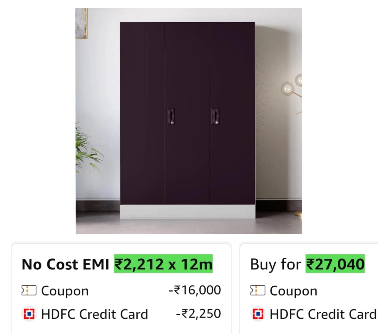 Interio by Godrej Slimline 3 Door Steel Almirah | Royal Ivory and Textured on Amazon