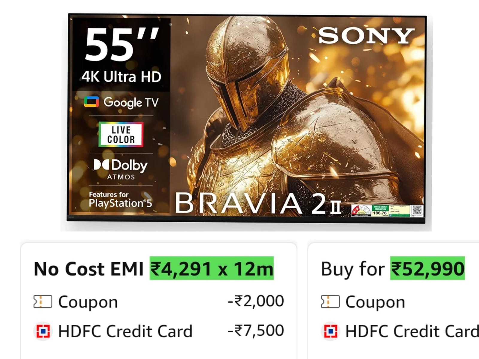 Sony 139 cm BRAVIA 2M2 Series 4K Ultra HD Smart LED Google TV K-55S25BM2