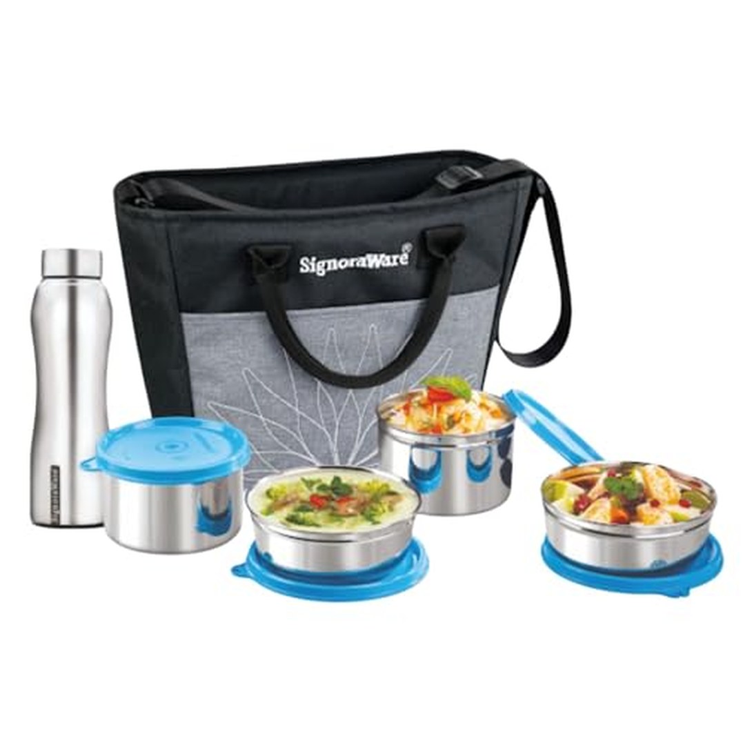 SignoraWare Office Stainless Steel Lunch Box with Bottle, Airtight & Leakproof, Setof5