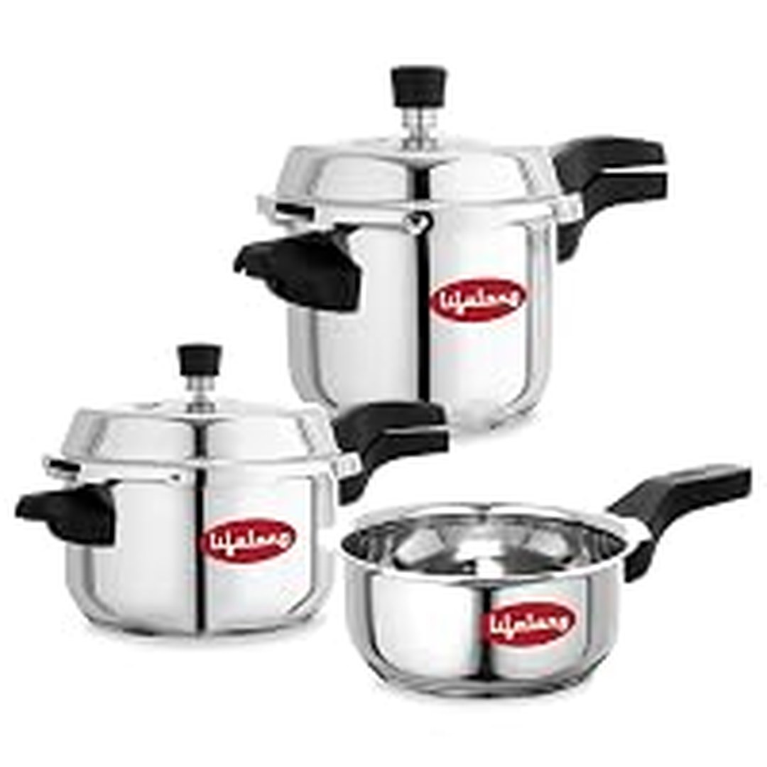Lifelong Stainless Steel Pressure Cooker, Set of 3, 2L, 3L &amp; 5L