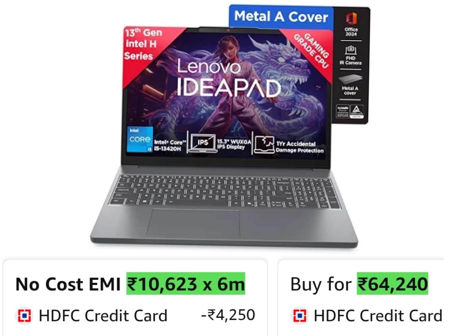 Lenovo IdeaPad Slim 3 13th Gen Intel Core i5-13420H 15.3 inch (38.8cm) WUXGA