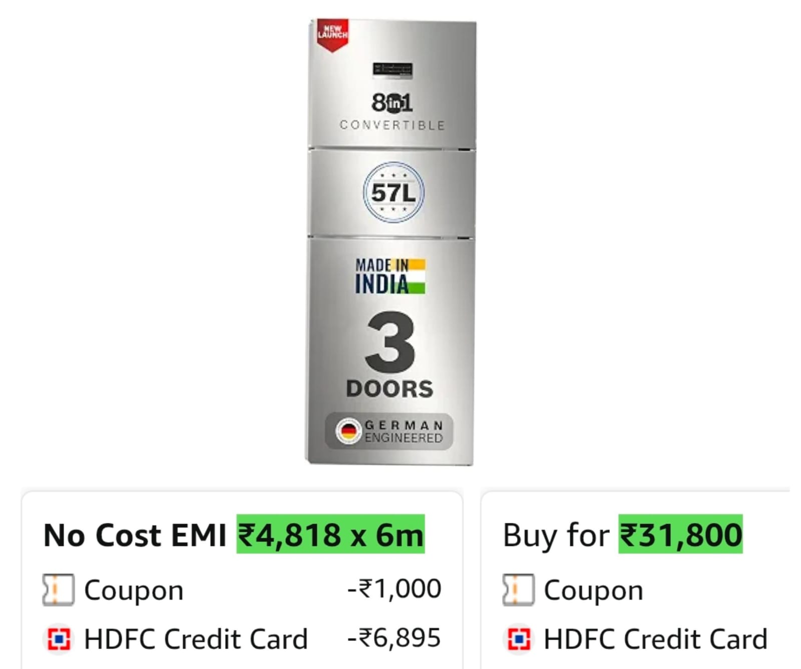 Bosch 302L, 3 Star, MaxFlex Convert Frost Free Triple Door Refrigerator on Amazon